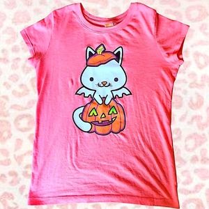 Y2K Scenecore Emo Ravecore Pumpkin Ghost Cat Halloween Pink Glitter Baby Tee